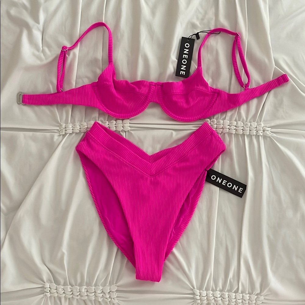 ONEONE Bright Fuschia Bikini Set - Small Top, Medium Bottom - NWT
